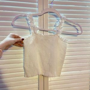 Aerie White Smocked Crop Top